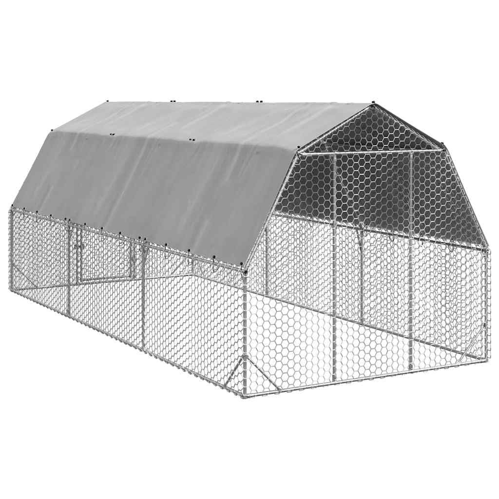 Kurnik z dachem z ocynkowanej stali, 2,5 x 6 x 2,25 m, wylot 15 m², zamykane drzwi, wodoodporny dach PE, dla kur, kaczek, gęsi, ogrodu na zewnątrz