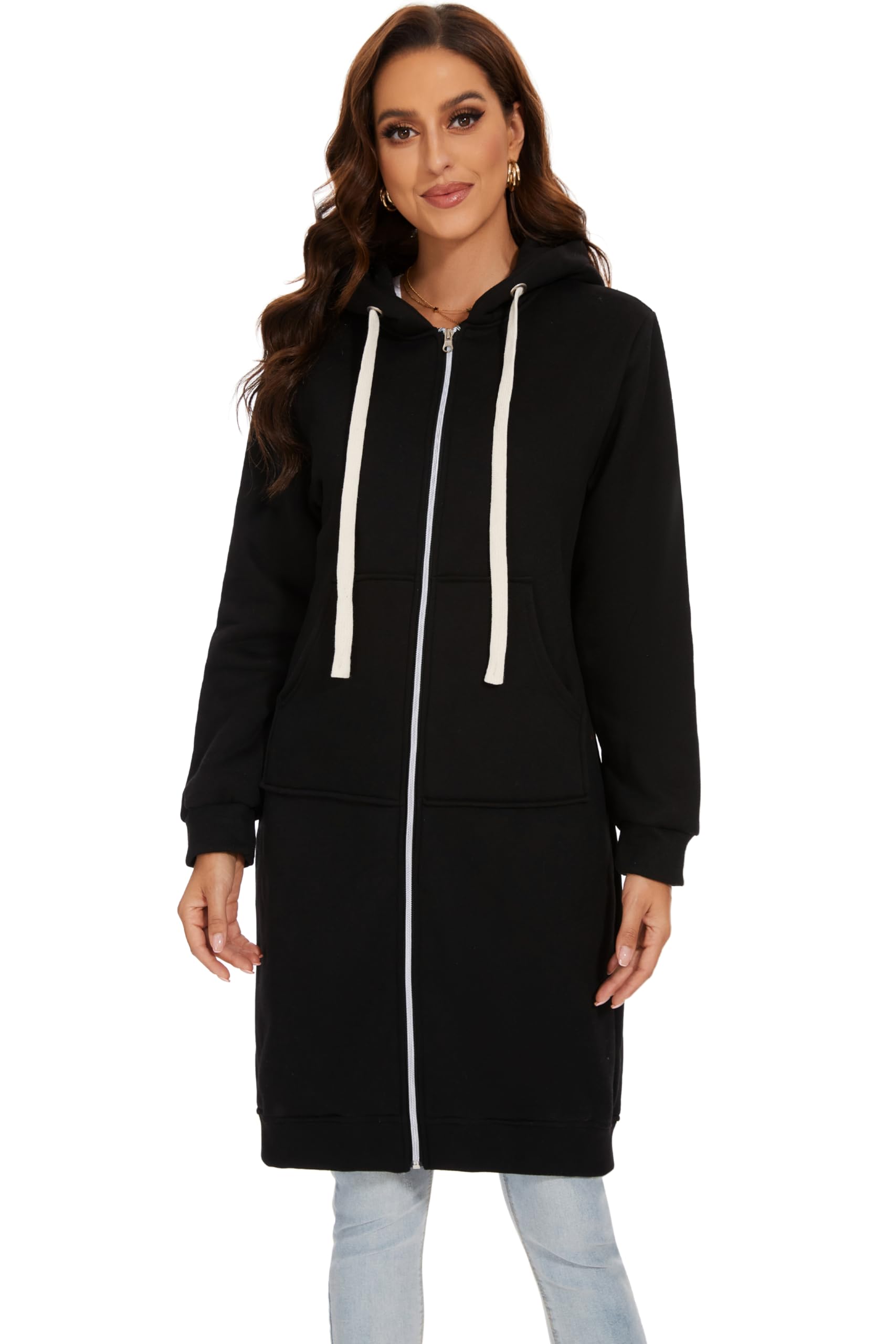 Sweat à Capuche Long Zippé pour Femme Automne et Hiver Manteaux d'automne et d'hiver à la Mode Manteaux Chauds Sweats à Capuche Longs Faites Une Promenade Relaxante