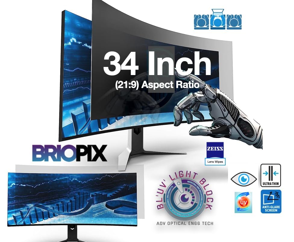 Image of Pxin Phoenix Innovations 34 Inch (21:9) Curved Monitor Privacy Screen Filter - NO Eye Strain | Anti-Blue Light + Anti-Glare | Privacy Screen Protector