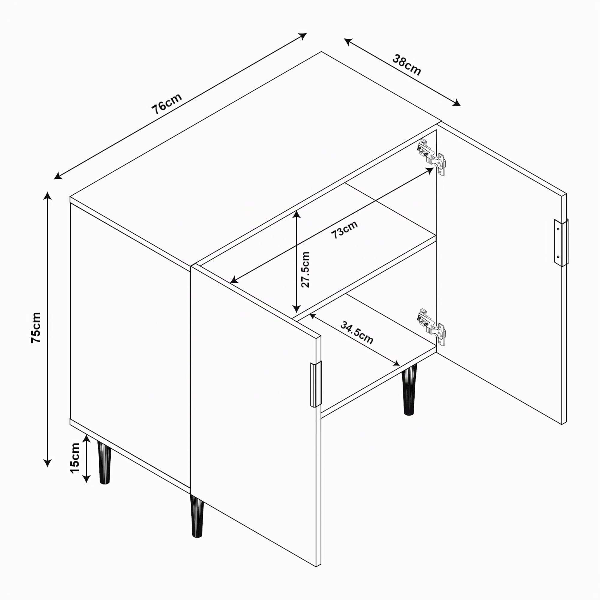 [en.casa] Aparador Starvili para Comedor 2 Puertas con Tiradores Decorativo Mueble de Salón con 2 Compartimentos Cerrados Mueble Auxiliar para Cocina MDF Metal 75 x 76 x 38 cm - Beige