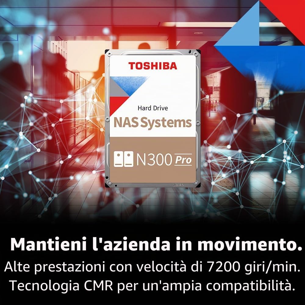Toshiba N300 PRO 4TB NAS aziendale di grandi dimensioni (fino a 24 alloggiamenti) Disco rigido interno da 3,5" - Velocità di carico di lavoro fino a 300 TB/anno CMR SATA 6 GB/s 7200 RPM Cache 256 MB -