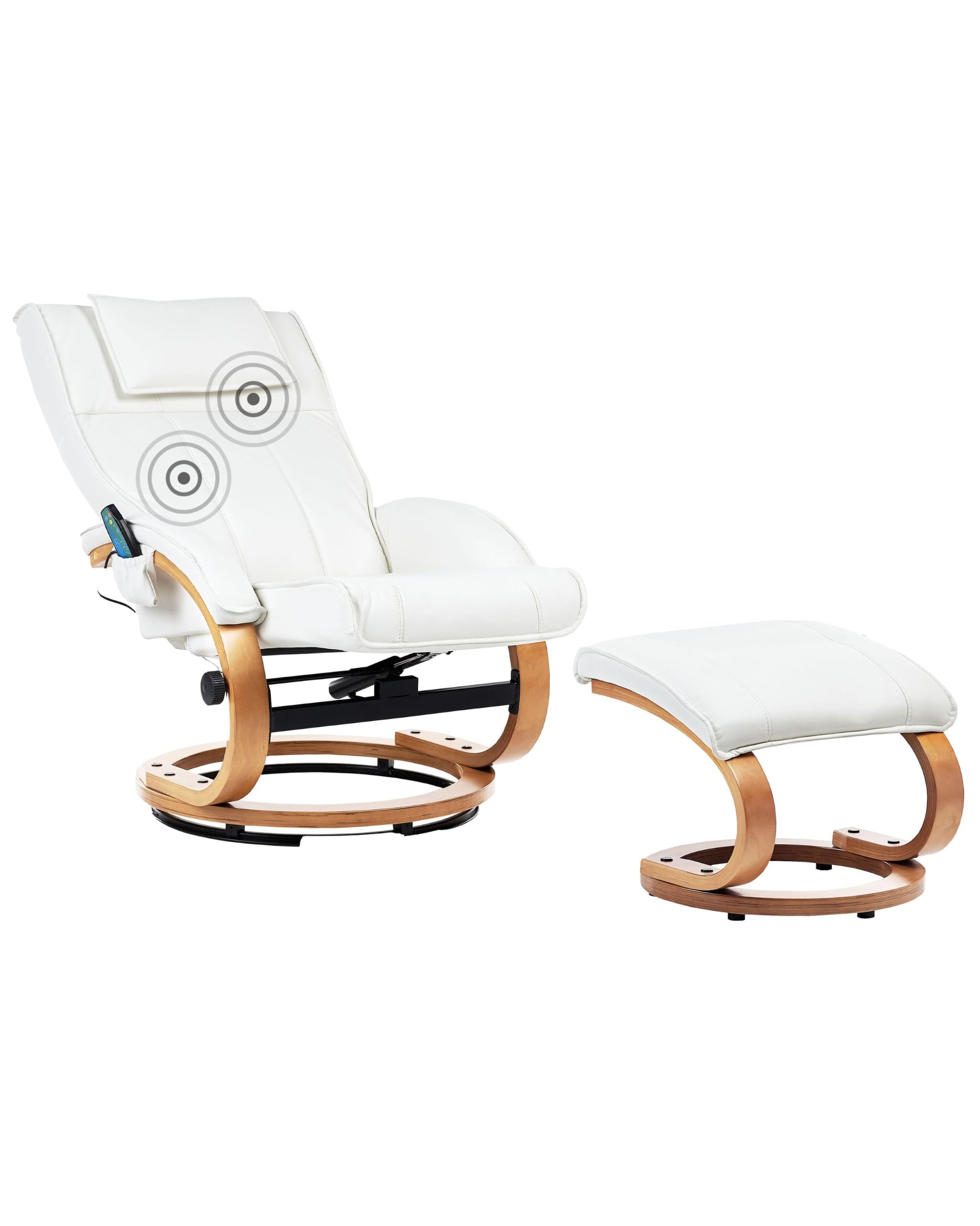 Beliani Fauteuil Massant avec Fonction Chauffage et Repose-Pied en Cuir PU Blanc Majestic