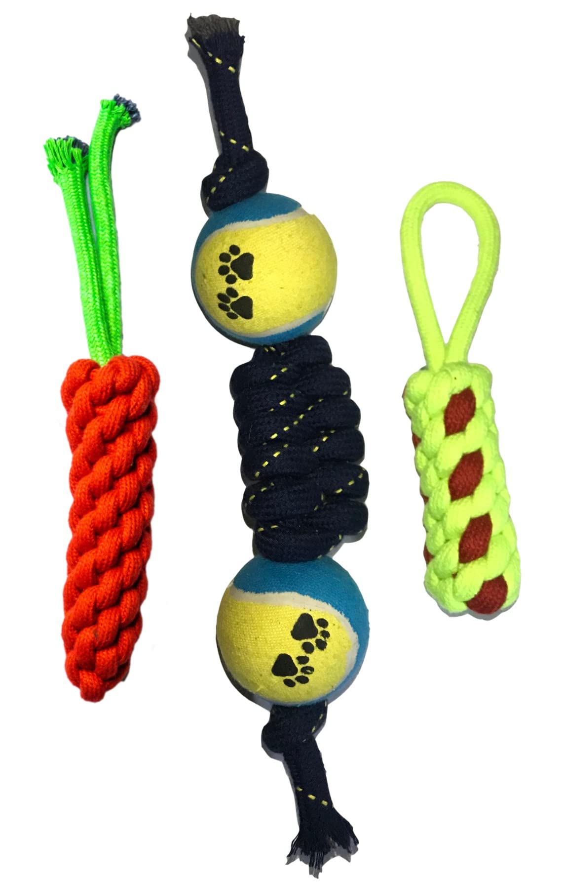 The Woof Company Rope Knotted Durable Cotton Chew Toys for Dogs & Pets (Color May Vary) (Blue Tennis Ball Carrot Combo) (B09PD7B9JH) Amazon Price History, Amazon Price Tracker