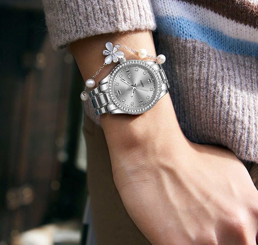 ADSBIAOYE Womens Watch Luxury Diamond Analog Quartz Wrist Watches Silver Stainless Steel with Date Waterproof Ladies Dress Business Casual Bracelet Watch - Image 2