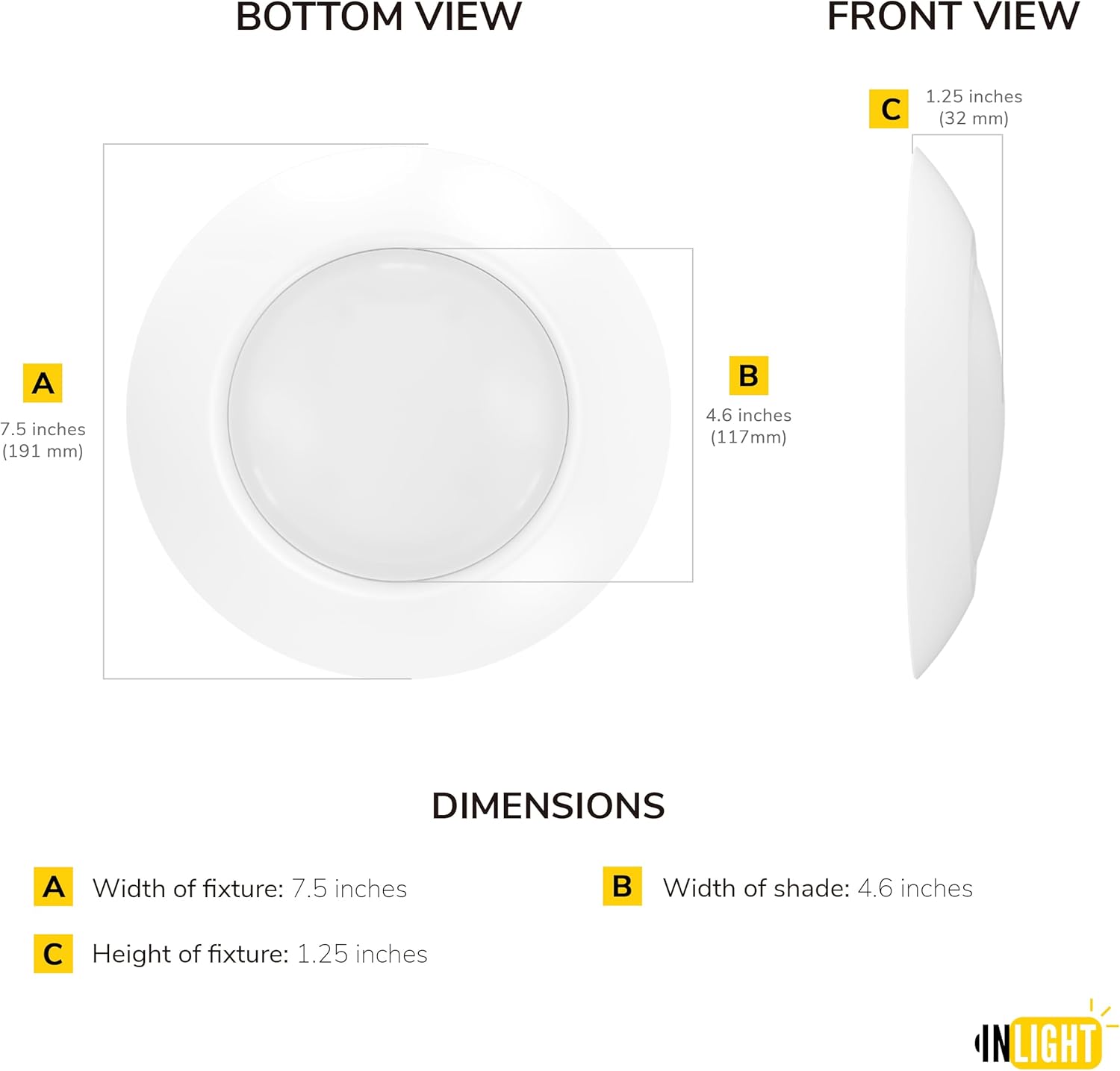 GETINLIGHT 7.5-Inch LED Disk Lights, Dimmable Surface Mount, 5 Color Temperature Selection, 4-Pack, Matte White, ETL Listed, IN-0301-4-WH-5T