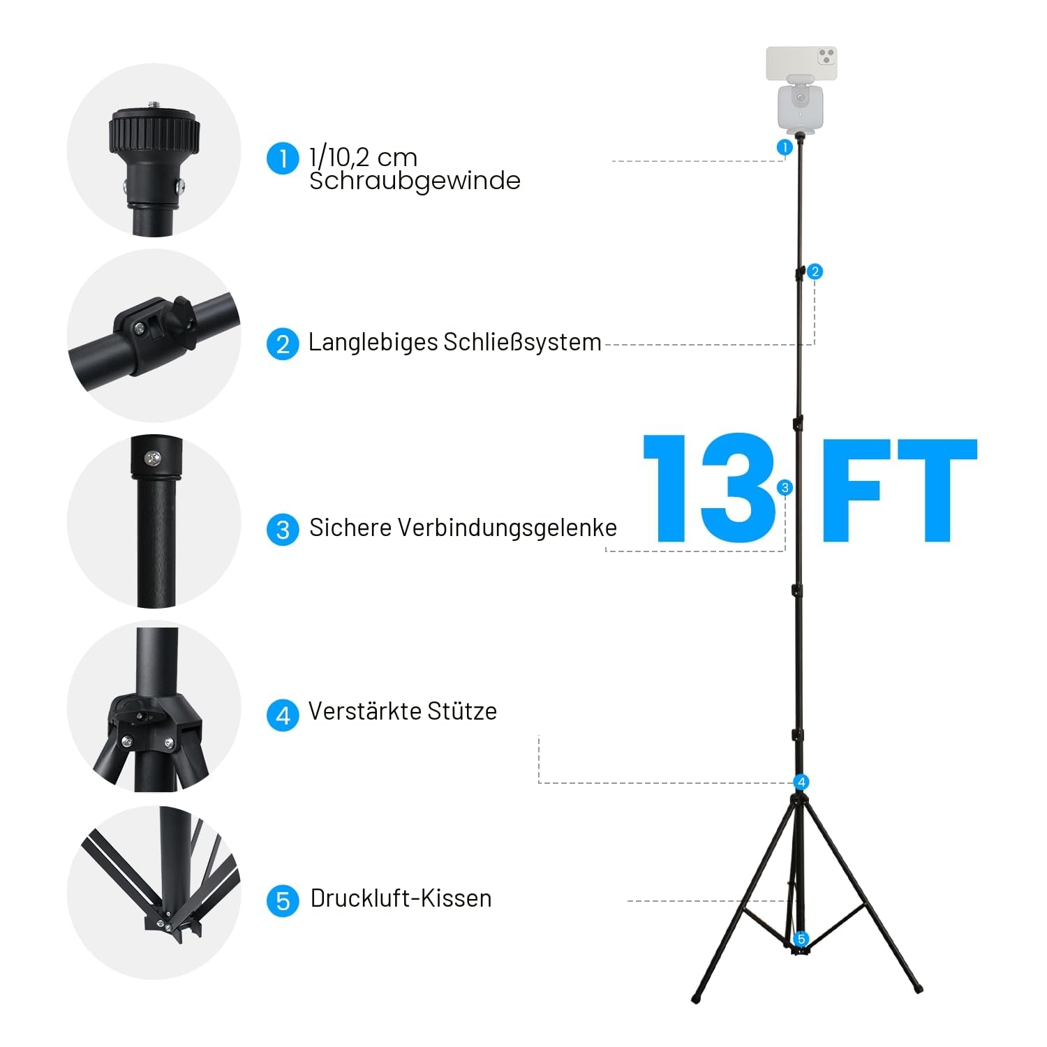 XbotGo Update T4 Stativ für Fußball-/Basketball-Aufnahmen, Bis zu 4 Meter Höhe, Mit Schnellwechselplatte, Tragetasche, Windbeständig, 1/4” Schraube Kompatibel mit den meisten DSLR-Kameras
