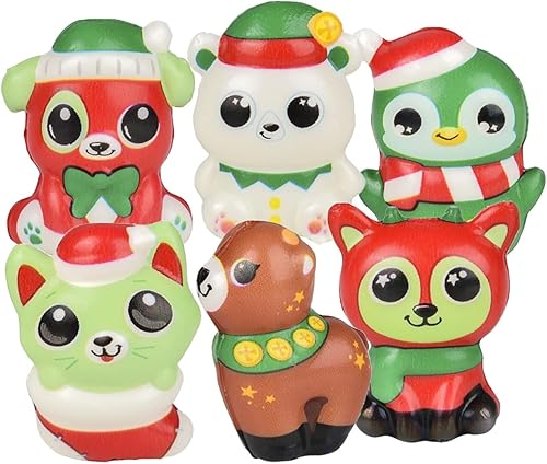 Miniatura 6 de Juego de 24 mini juguetes blandos con temática de animales de invierno - (6 estilos) de espuma viscoelástica para aplastar el estrés - Navidad de