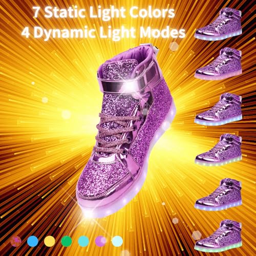 Image of Glitter Led Shoes Light Up Shoes High Top Sneakers for Women Men Flashing Dancing Shoes for Halloween Christmas Party with USB Charging