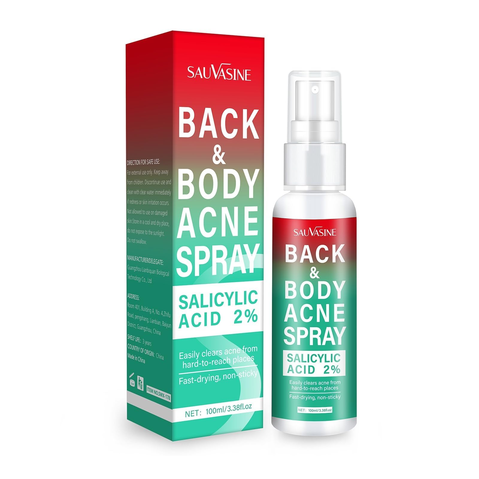 AzoneeBack Acne Treatment Spray, Clarifying Bacne Spray, Body Acne Spray for Body Breakout, Pore Clearing, Preventing Pimple, Gentle Acne Oil Control, Redness Smooth Skin, Cleans Pores, Moisturizes