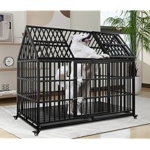 Heavy Duty Dog Crate, XL Large Pet Dog Cage, Strong Metal Crate Kennel with 2 Doors, 2 Removable Trays, 4 Lockable Wheels, High Anxiety Cage Escape-Proof for Extra Large Dogs 54 inch