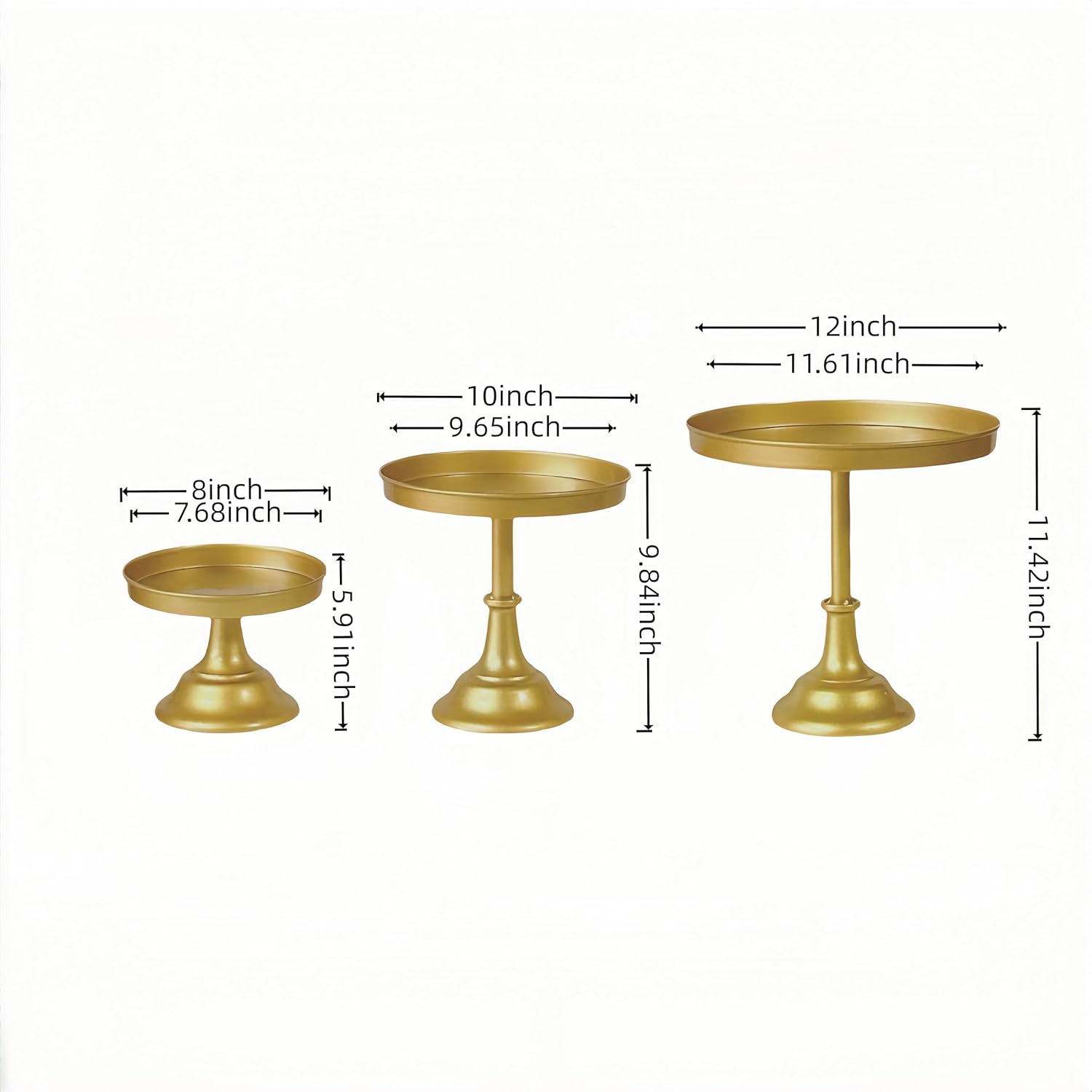 3 Pcs Metal Round Cake Stand Set 8“10”12" Cake Display Stand Dessert Cupcake Display Tray for Graduation,Wedding,Birthday,Party,Baby Shower,Anniversary,Ceremony,Christmas (Gold)