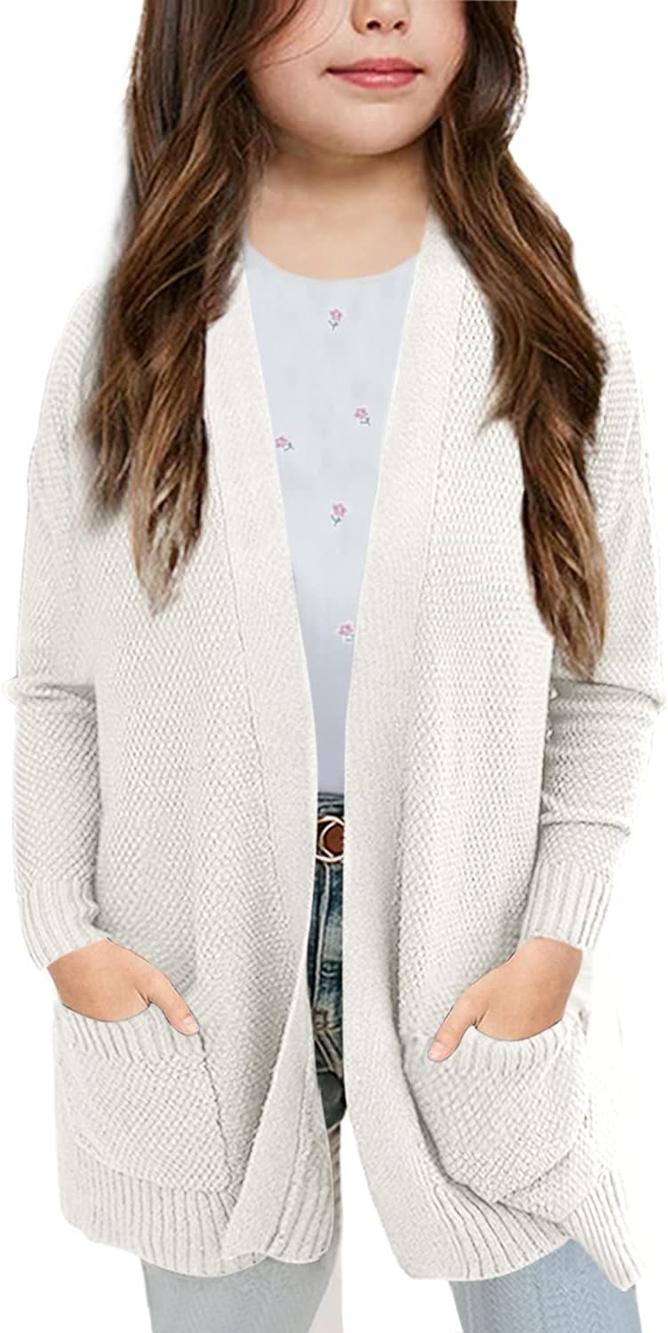 Goranbon Girls' Cardigan Sweaters Open Front Long Sleeve Casual Sweater Coats with Pockets