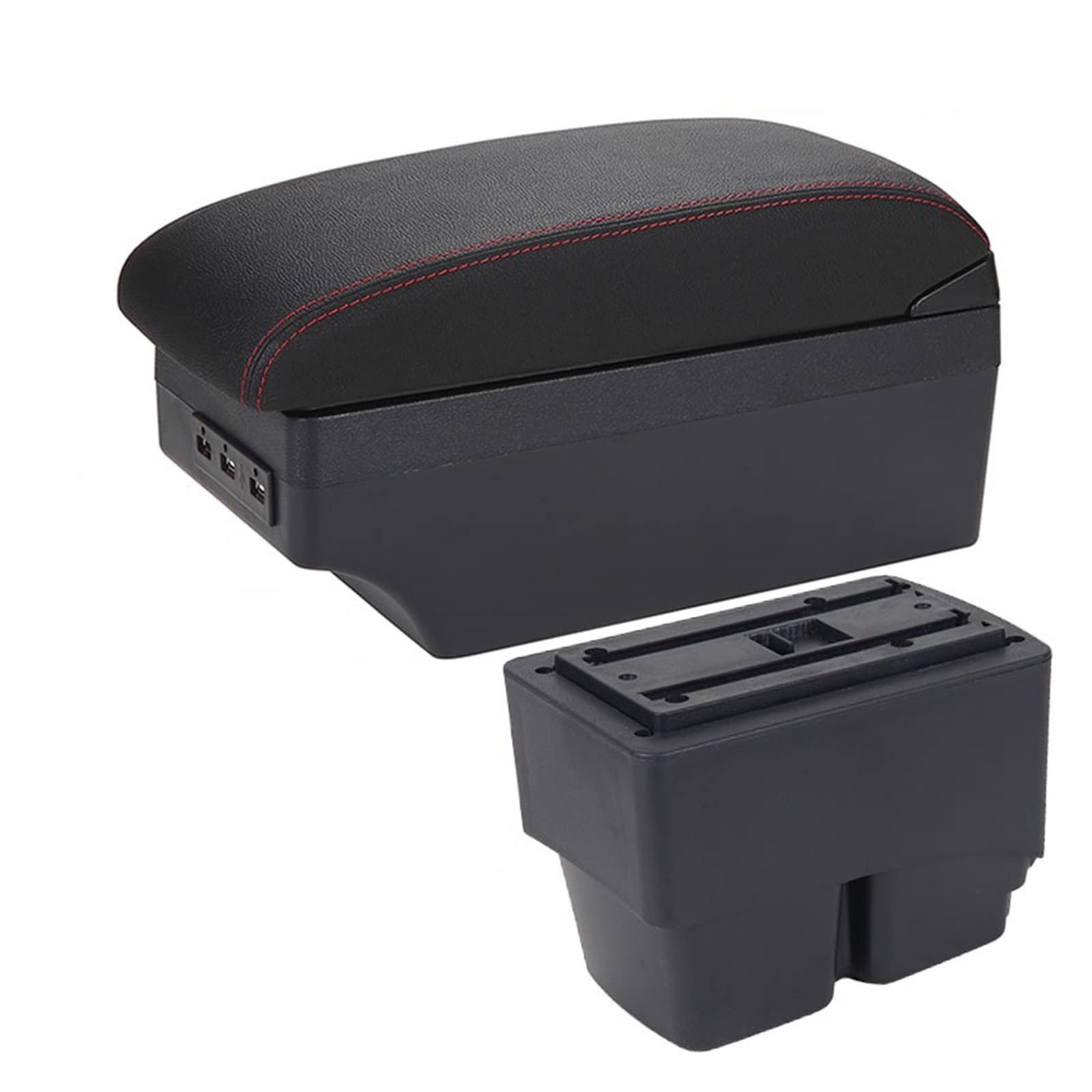 For Ford For Fiesta MK7 Car Armrest Box Car Armrest Storage Box Interior Details Accessories Easy Installation 2009-2017(A1 Black red 7USB)