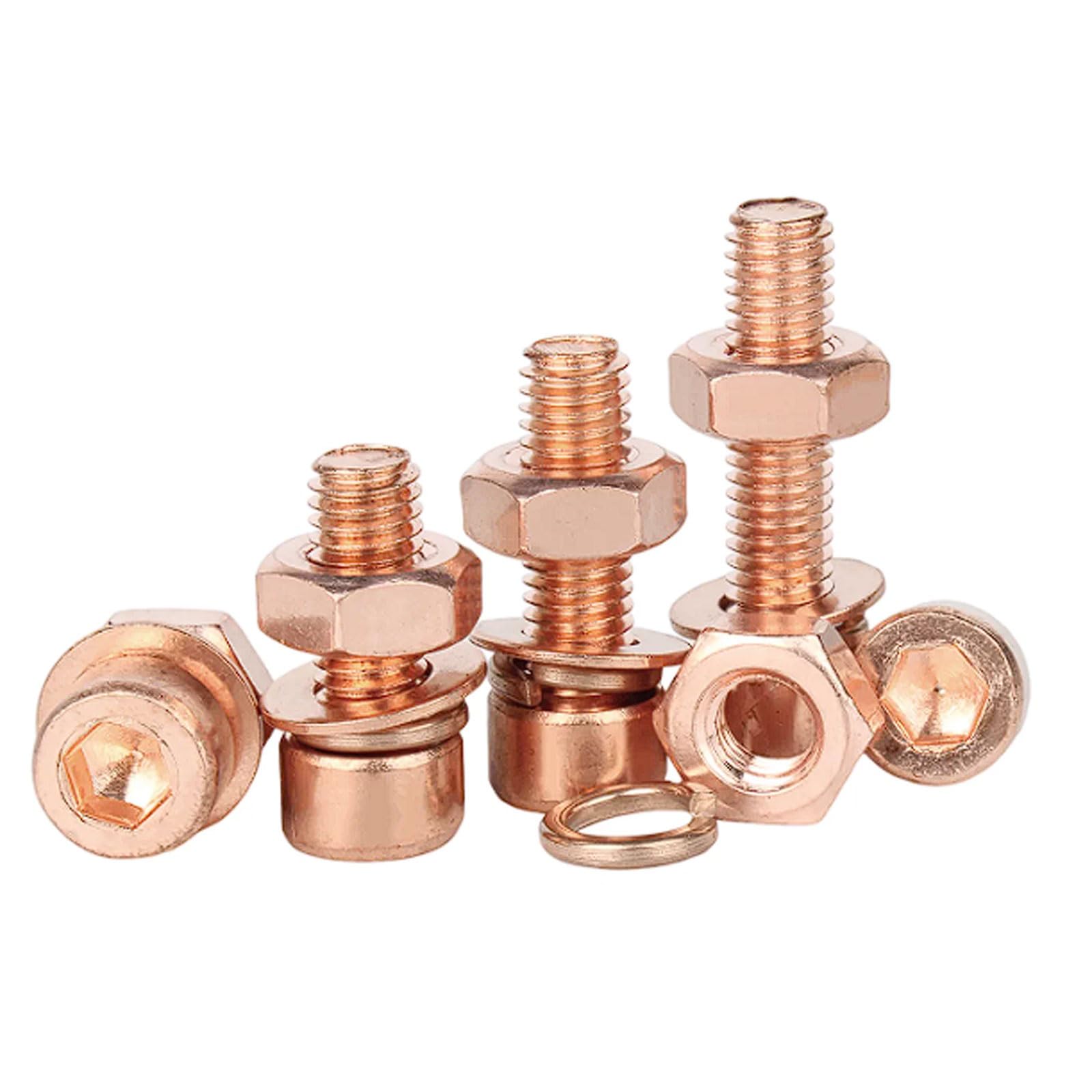 Kit de tuercas y tornillos de cabeza hueca hexagonal de cobre con arandelas planas y de resorte M3-M8
