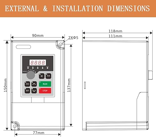 Miniatura 9 de QNK 2.2KW 220V 3HP 11A AC VFD Convertidor Monofásico a 3 Fase Inversor Variable Frecuencia Drive CNC Husillo Motor Controlador de Velocidad