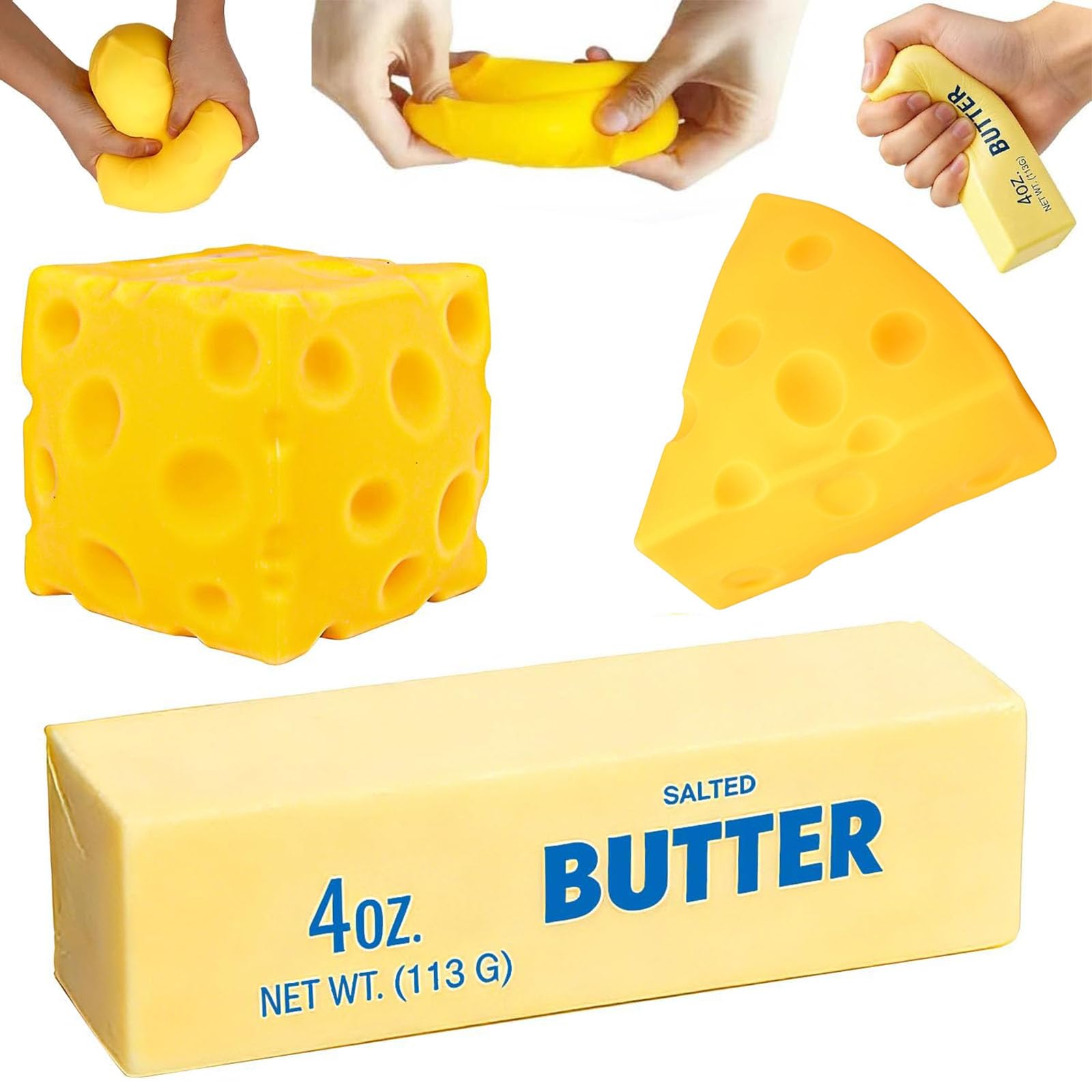 3Pcs Butter Squishy, Cheese Squishy, PU Material Realistic Food Slow Rising Squishies, Anxiety Relief Sensory Toy for Kids Adults Office Home â image 1