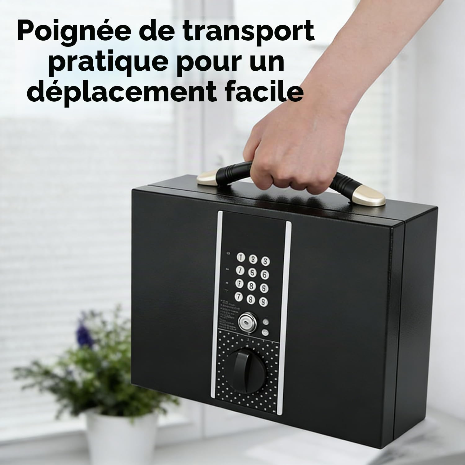 Boîte à Documents Portable Ignifuge avec Code Numérique et Clé, Petit Coffre Fort, avec Poignée, Résistant au Feu, Étanche pour Argent, Médicaments, Documents A4, Bureau et Extérieu