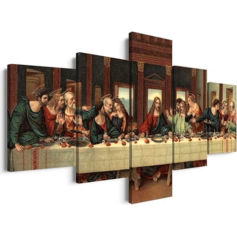 YOUHONG 5 Piece Leonardo Da Vinci Dining Room Decor Christian Decor Religious The Last Supper Painting Jesus Pictures for Wall Decor Ready to Hang (70''W x 40''H)