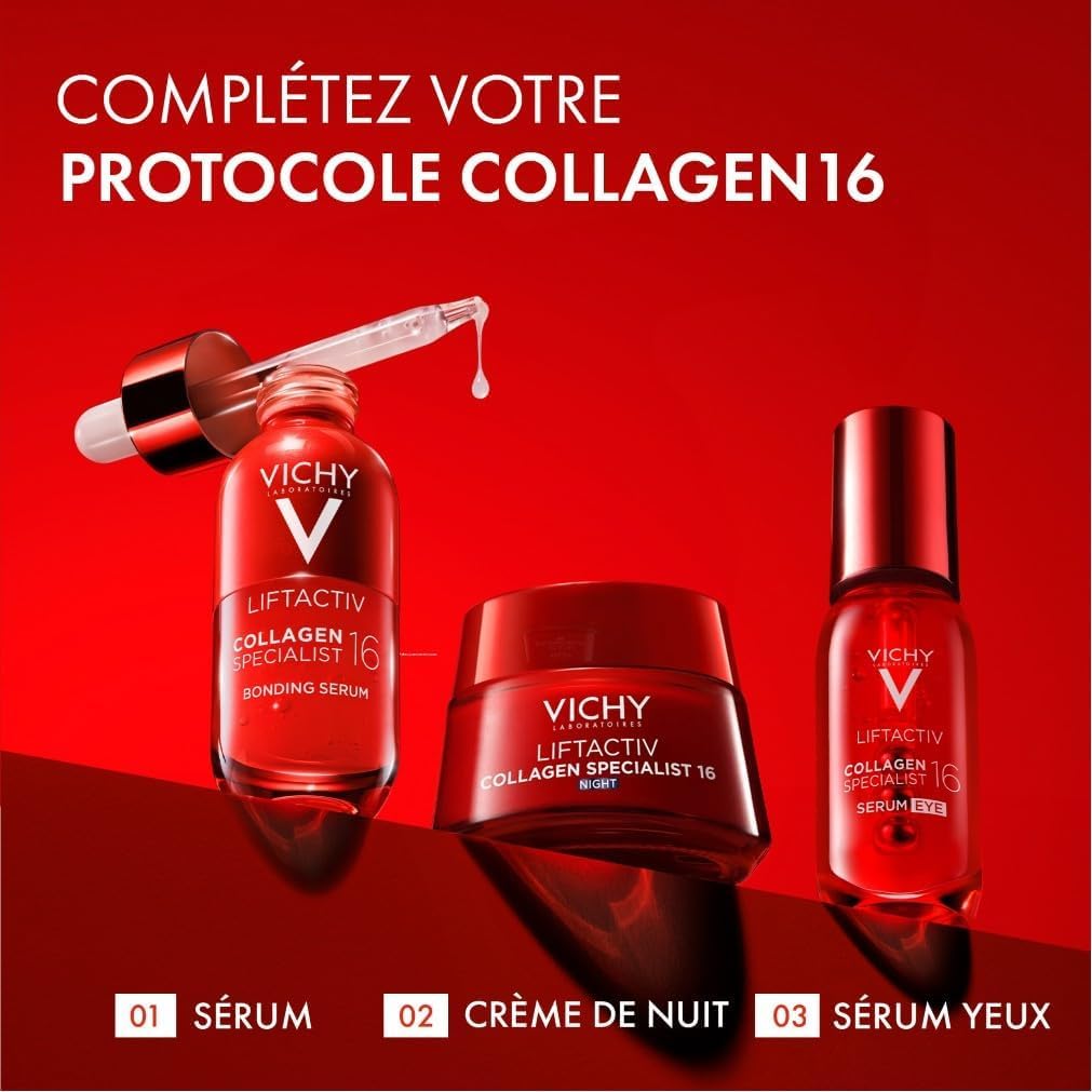 Vichy - Liftactiv Collagen Specialist - Crème de Nuit Anti-Age - Booste La Production de Collagène - Crème Visage Femme - Enrichie en Rhamnose et Acide Hyaluronique - Testé dermatologiquement