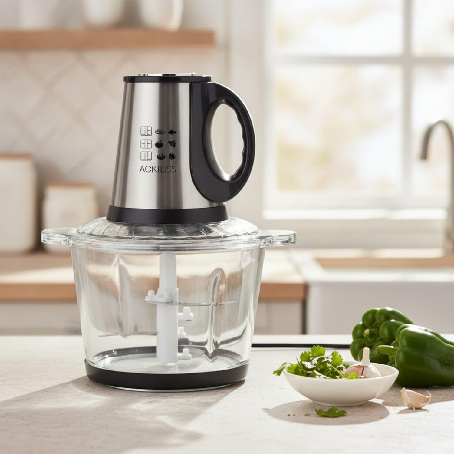 800W Food Processor with Glass Bowl 3L Electric Food Ch | 800W Food Processor with Glass Bowl 3L Electric Chopper Stainless Steel Long-Lasting for Home Cooks Kitchen Countertop-image-49
