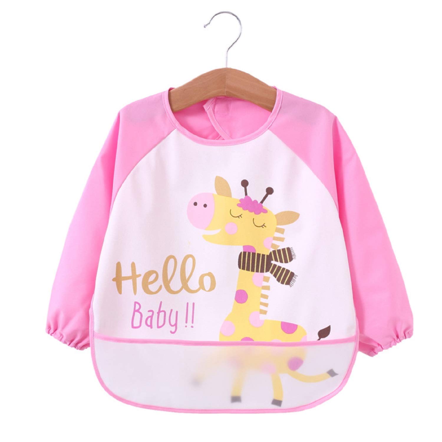 Long Sleeved Bib Waterproof Feeding Bibs for Babies and Toddlers with Pocket Puppy dog green