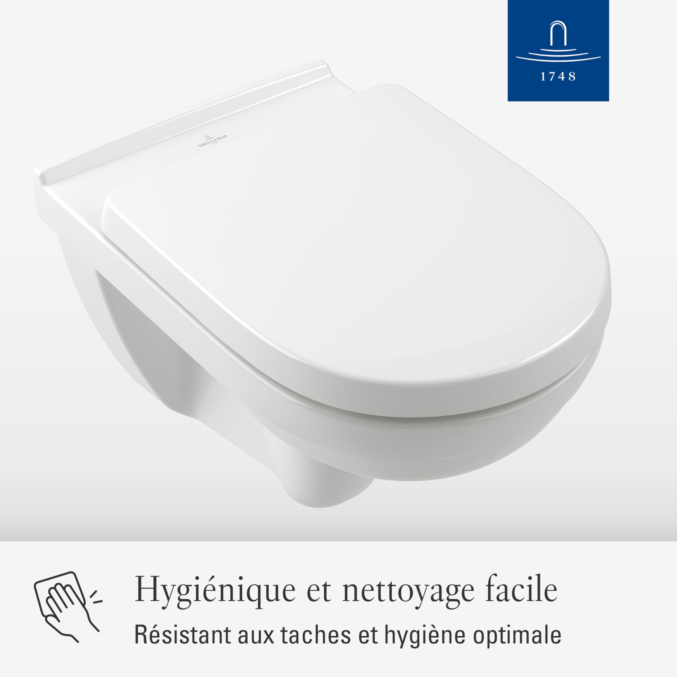 Villeroy & Boch Siège de WC O.novo avec fermeture automatique - Abattant D en plastique thermodurcissable, amovible e incassable - Pièce d’origine - blanc alpin brillant