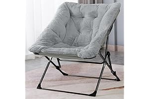 OAKHAM Comfy Saucer Chair for Adults, Soft Faux Fur Folding Lounge Chair for Dorm Rooms