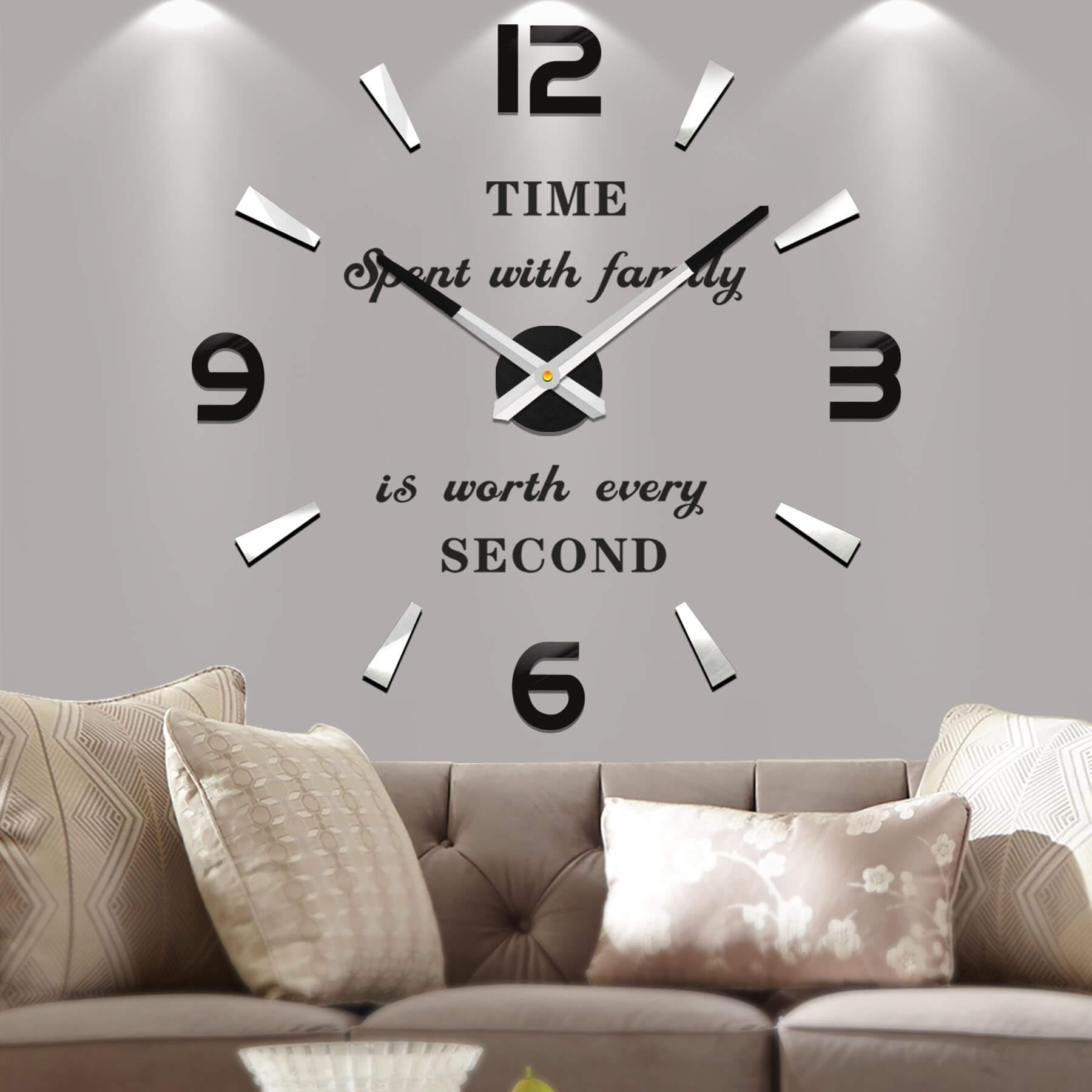VANGOLDModern Mute DIY Frameless Large Wall Clock 3D Mirror Sticker Metal Big Watches Home Office Decorations