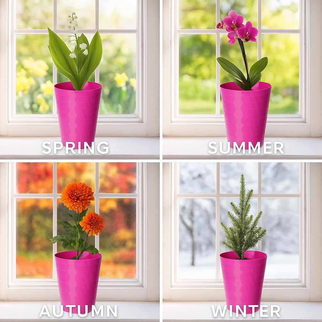 Home Garden Ornaments Plant Pots Indoor Orchid Pots 3 Pcs Glossy & Pearly Look Durable Indoor Plant Pot for Plants & Flowers (13 cm / 5.1 inch Pink Fuchsia) - Image 4