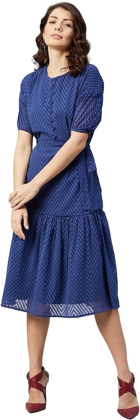 Women's Dobby Pattern Georgette A-Line Dress Western Dresses for Women (Dress2 80)