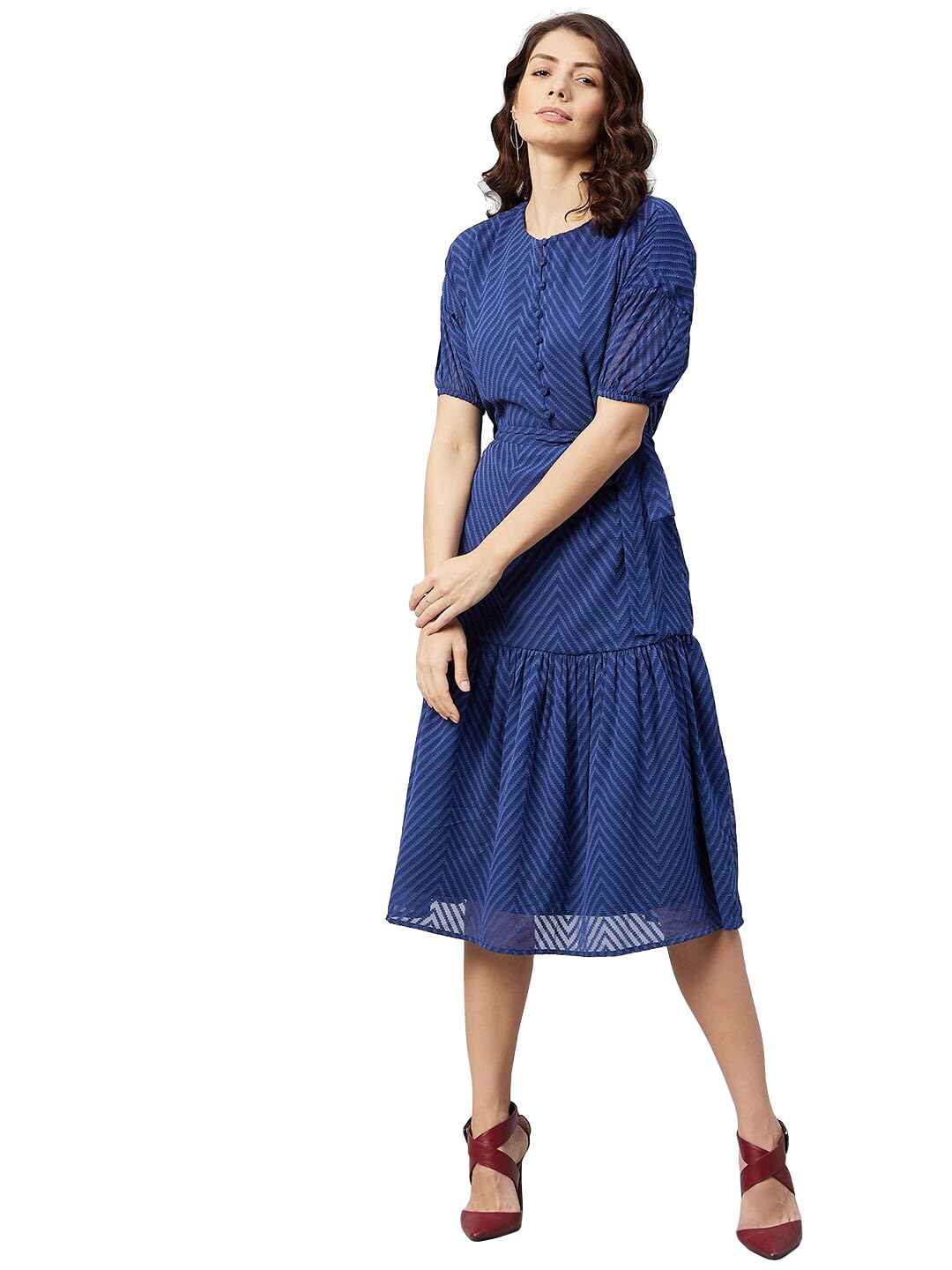 Women's Dobby Pattern Georgette A-Line Dress Western Dresses for Women (Dress2 80)