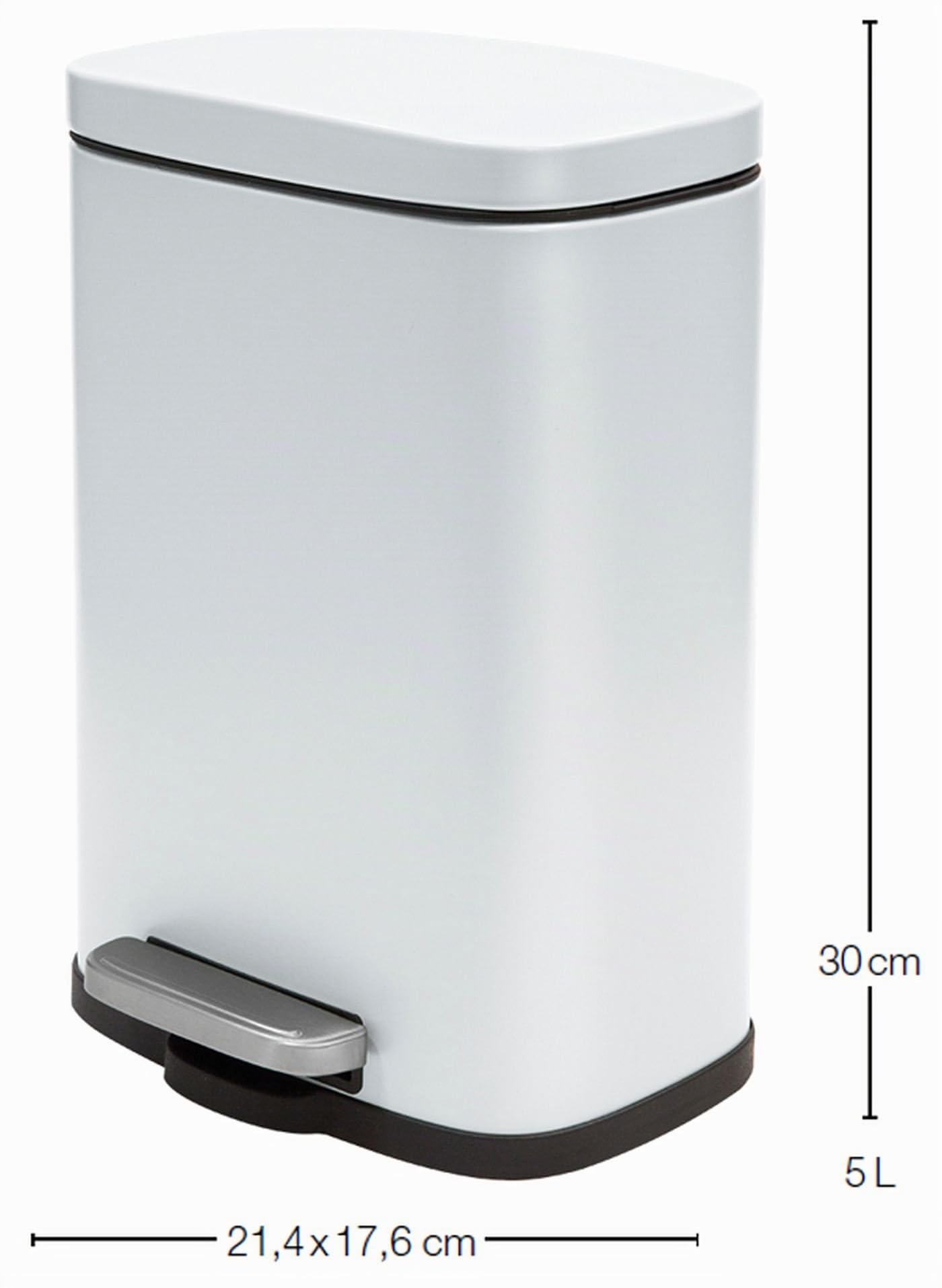 Spirella - Cestino per Bagno a Pedale Modello Akira - Acciaio Inossidabile di Alta Qualità - Chiusura Silenziosa Easy-Close - Bianco Opaco - 5L - Accessori per il bagno