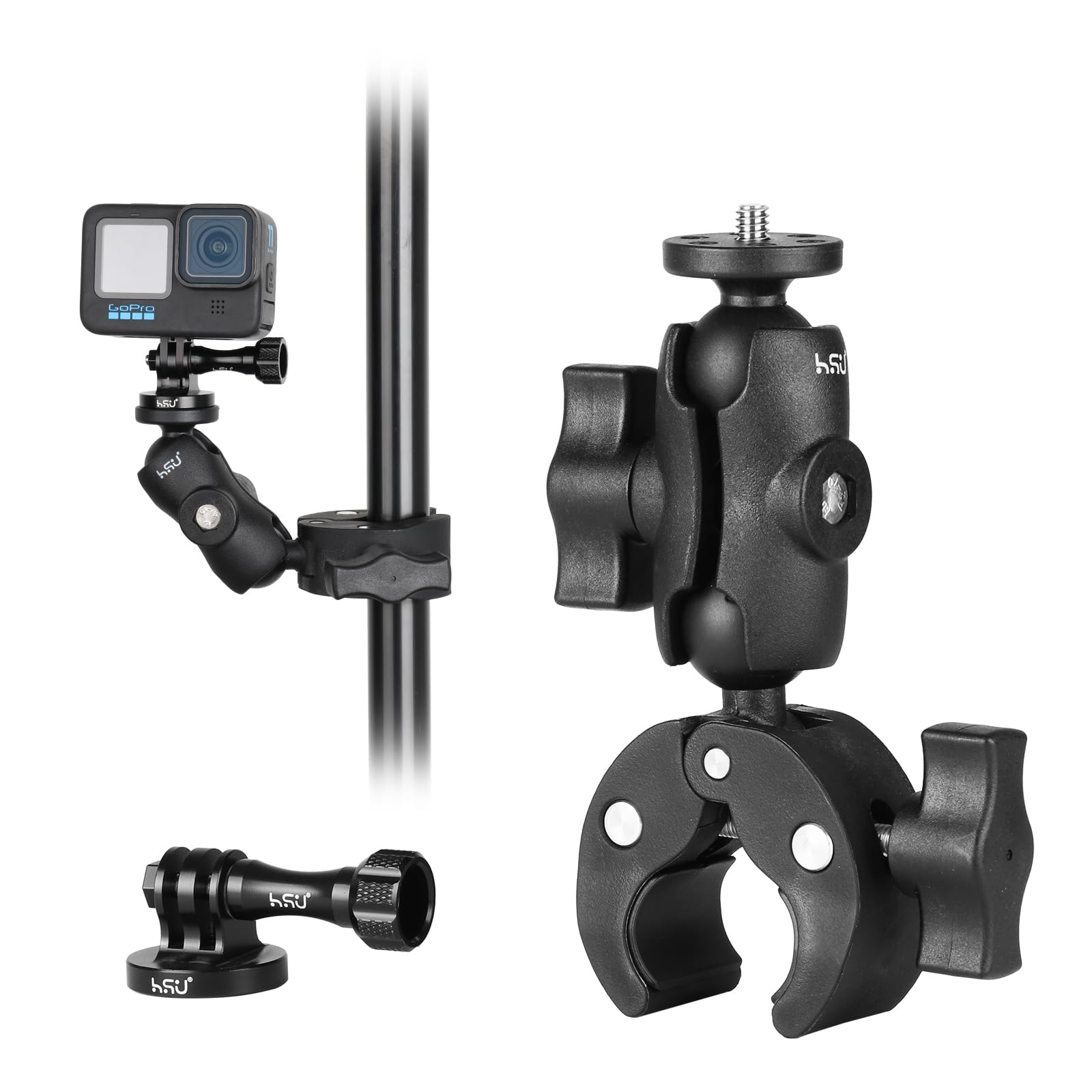 HSU Lenkerhalterung für GoPro, 360° Kugelkopfarm Fahrrad und Motorrad Zubehör für Hero 12/11/10/9/8/7/6/5/4/3 und Insta 360/Sony/Osmo Action Kameras Elektronik & Foto