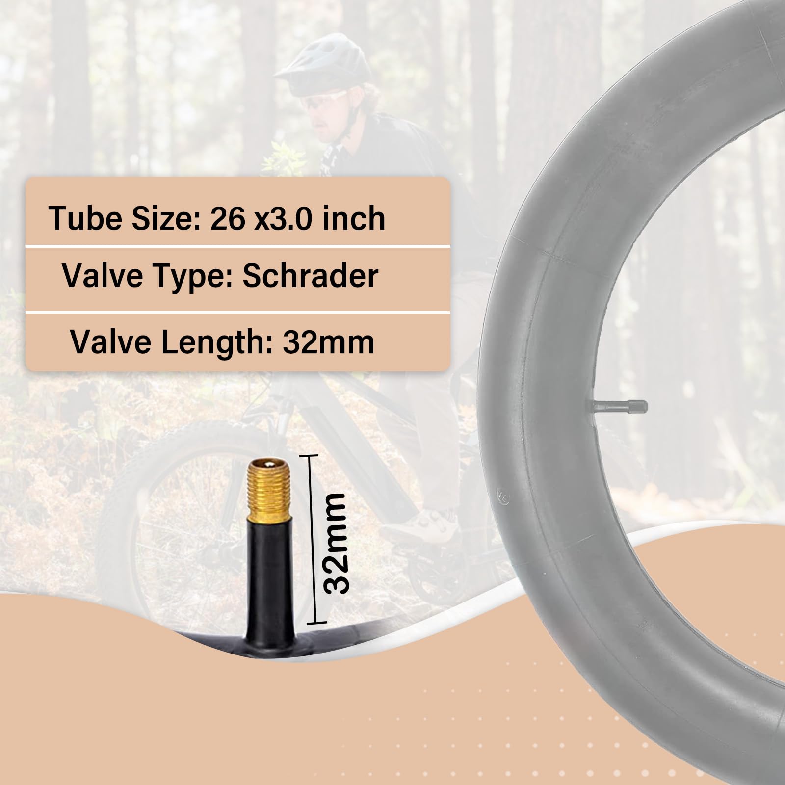 MOHEGIA Chambre à air Fat Bike : 20 x 3,0/26 x 3,0 pouces pour vélo électrique avec valve Schrader AV 32 mm avec 2 démonte-pneus inclus