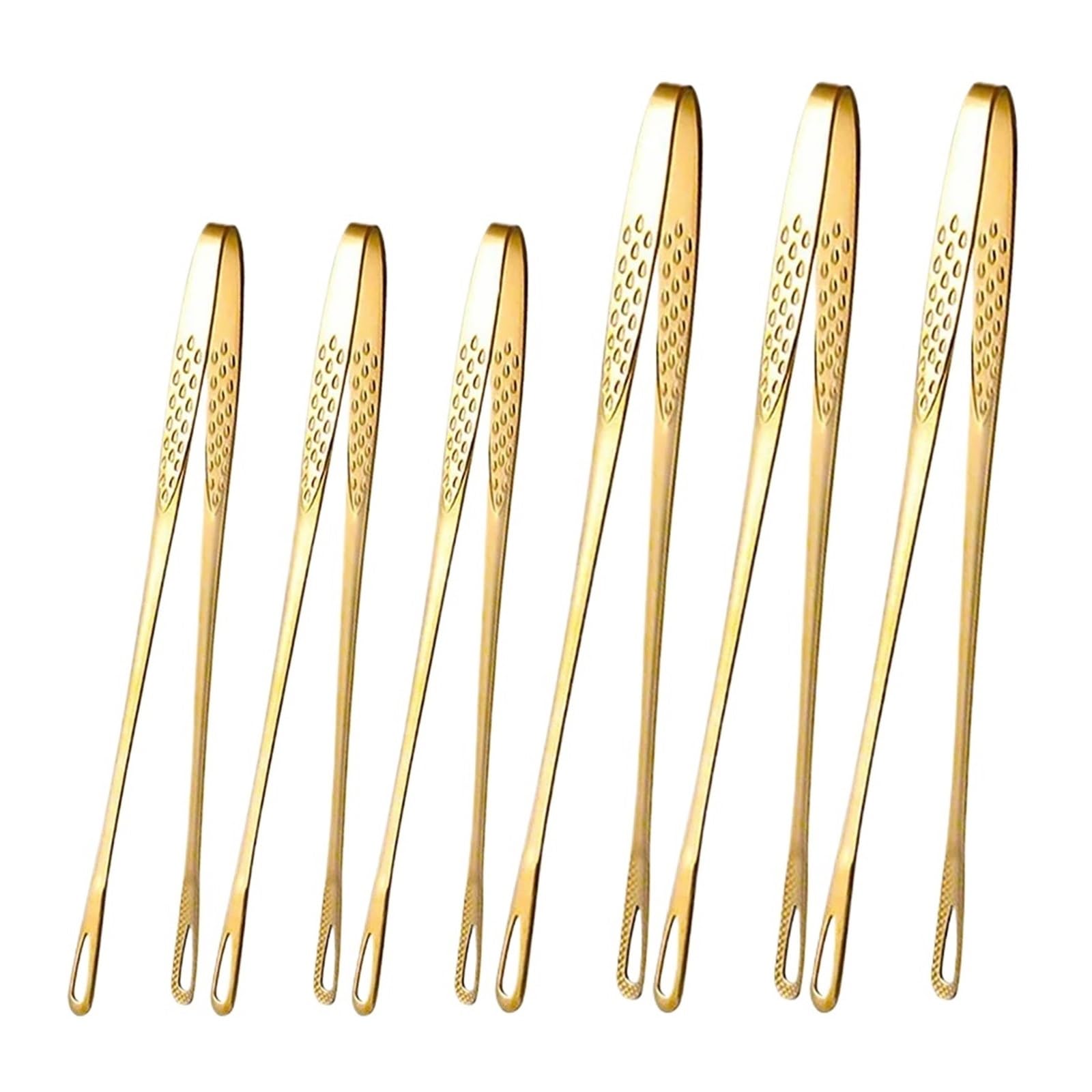 6-teiliges Set Edelstahl-Grillzangen mit langem Griff, Steakzange, Buffetzange, Küchenhelfer(Mixed Gold)