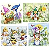 4 Pack Gnome Cross Stitch Kits for Adults - Stamped Crossstitching Kits Preprinted 11 Count Cross-St