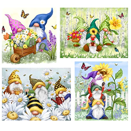 4 Pack Gnome Cross Stitch Kits For Adults - Stamped Crossstitching Kits Preprinted 11 Count Cross-Stitch Kit For Beginner,11Ct Prestamped Easy Pattern Needlepoint Kits Crafts 13.8X13.8-16X12 Inch #TOP11