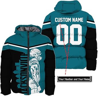 Mens Football American Personalized Puffer Jacket Down Jacket Custom Name Number City Pride for Players Fans Gift S-5XL