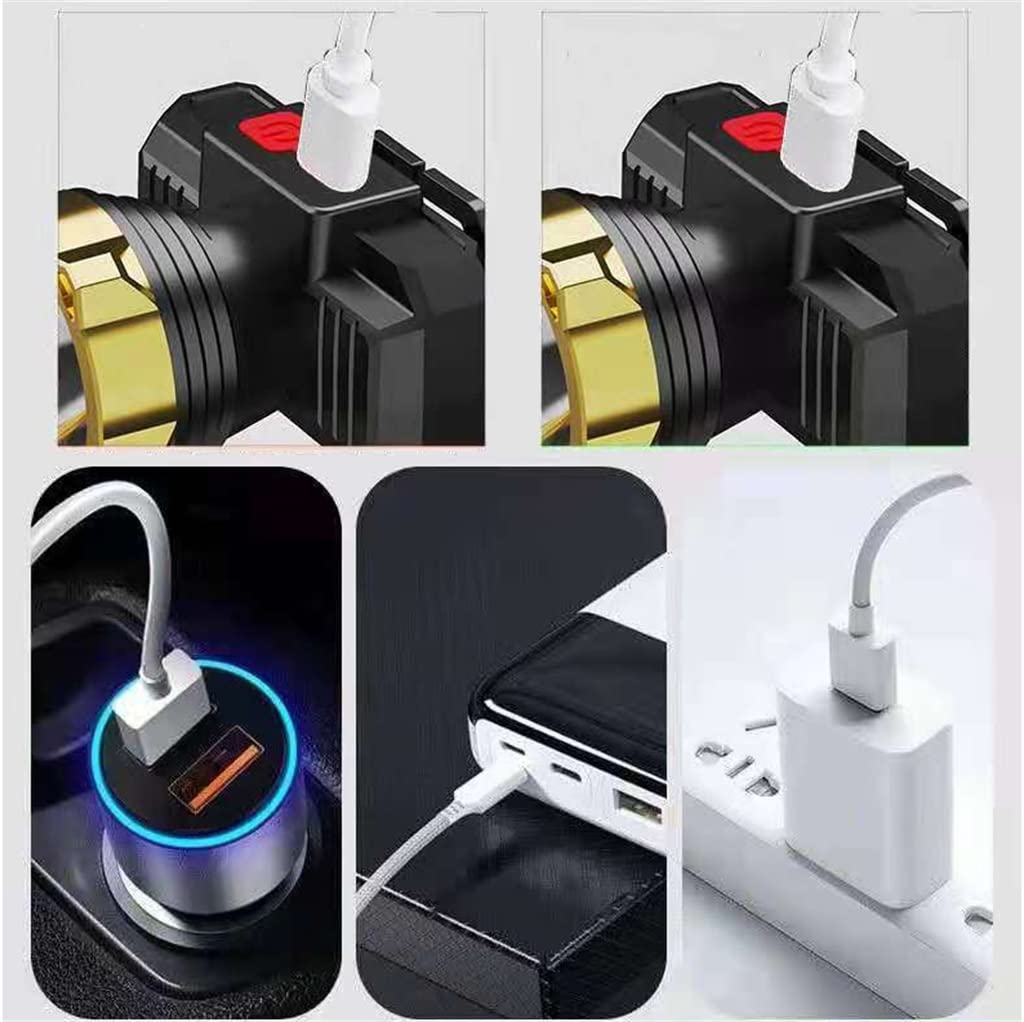 Latarka na głowę, Zestaw 2 Ładowalna lampa robocza USB Przenośny Na wolnym powietrzu Latarka czołowa LED do pracy na kempingu, piesze wycieczki, wędkarstwo (Color : Gold, Size : 1200 mAh)