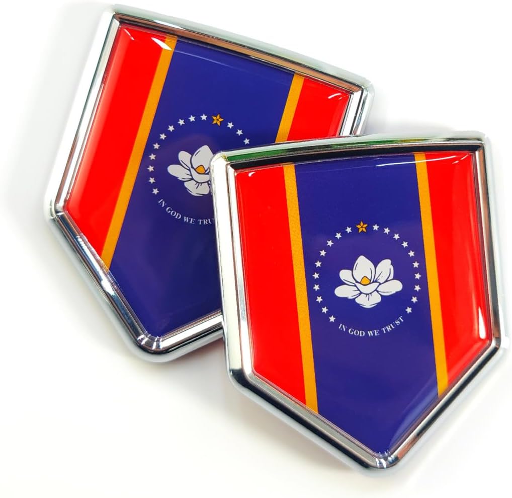 Newperlite Mississippi Flag Decal Sticker Car Emblem Mississippi Flag Car Decoration Accessories Chrome Shield for Truck Vehicles Cars, 2 Pack
