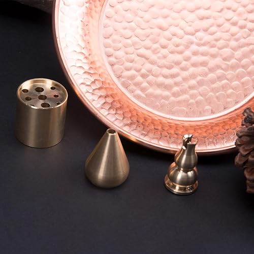 Miniatura 6 de ZORZA Juego de 4 quemadores de incienso de cobre, 4 estilos, soporte de incienso de cobre, receptor de cenizas de cono de aleación para rituales de