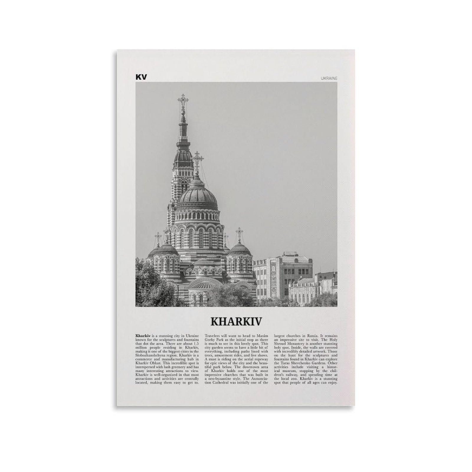 LZTEN Kharkiv Print Black And White Wall Art, Ukraine Canvas Poster Unframed