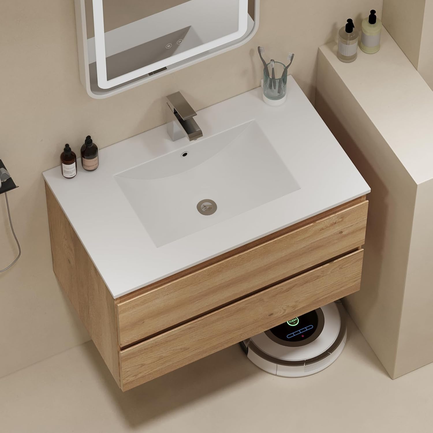 Floating Bathroom Vanity with Sink Wall Mounted Cabinet with 2 Soft-Close Drawers, Moisture-Resistant MDF,Large Storage for Small Space (30")