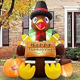Wabolay Inflatable Turkey Lawn Decoration Thanksgiving Inflatables Outdoor Yard Decorations 6ft Giant Blow Up Turkey with Pilgrim Hat Led Light for Happy Fall Holiday Indoor Outside Autumn DΓ©cor
