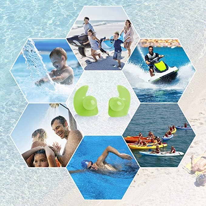 Image of Silicone Earplugs for Swimming Bathing and Sleeping, Professional Noise Reduction Reusable Swim Earplugs for Adult Swimmers Children Diving (2 Pair) (Black-Green)