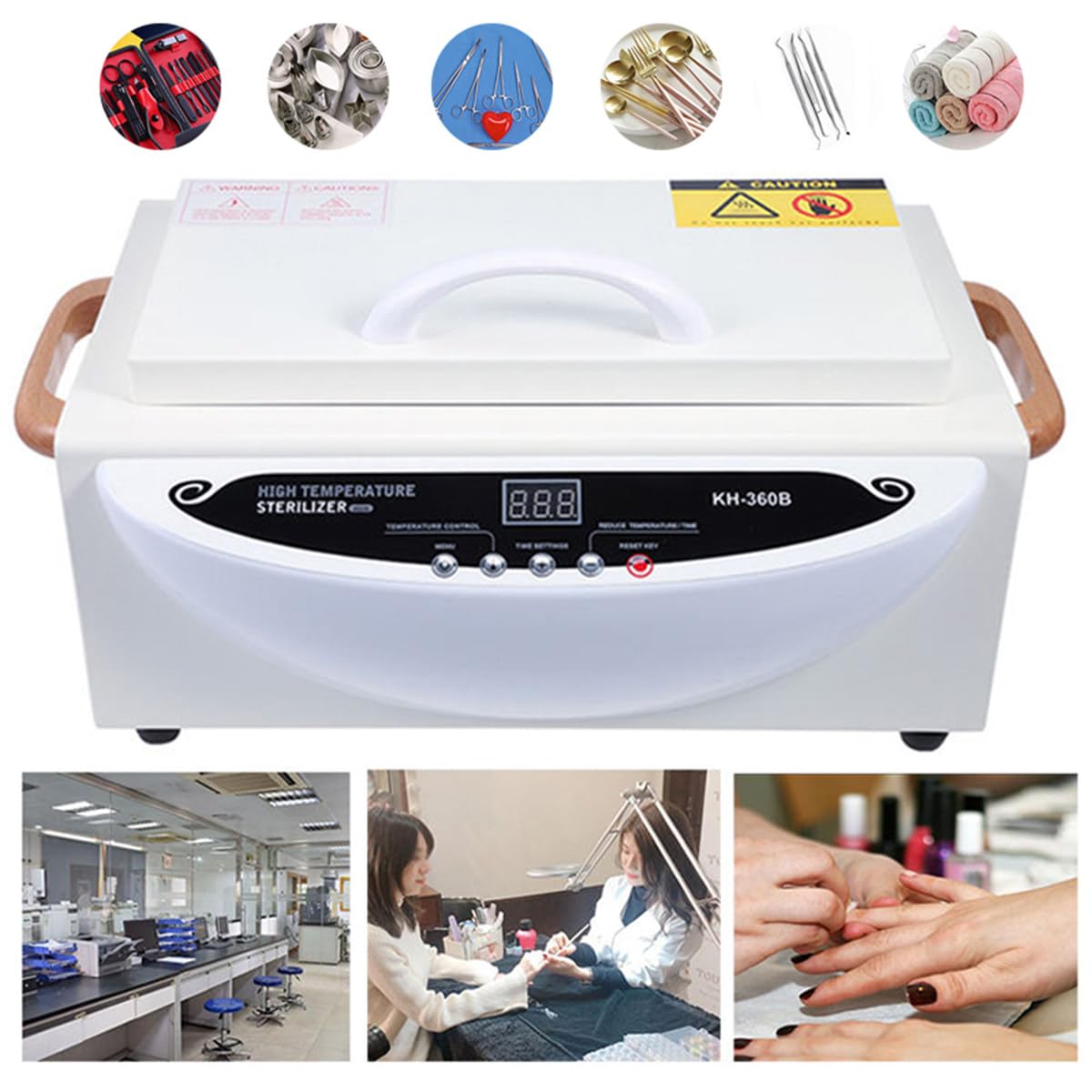 Sterylizator wysokotemperaturowy 220°C, przenośny sterylizator termiczny, sterylizator do paznokci z timerem, do medycyny, stomatologii, tatuażu, manicure