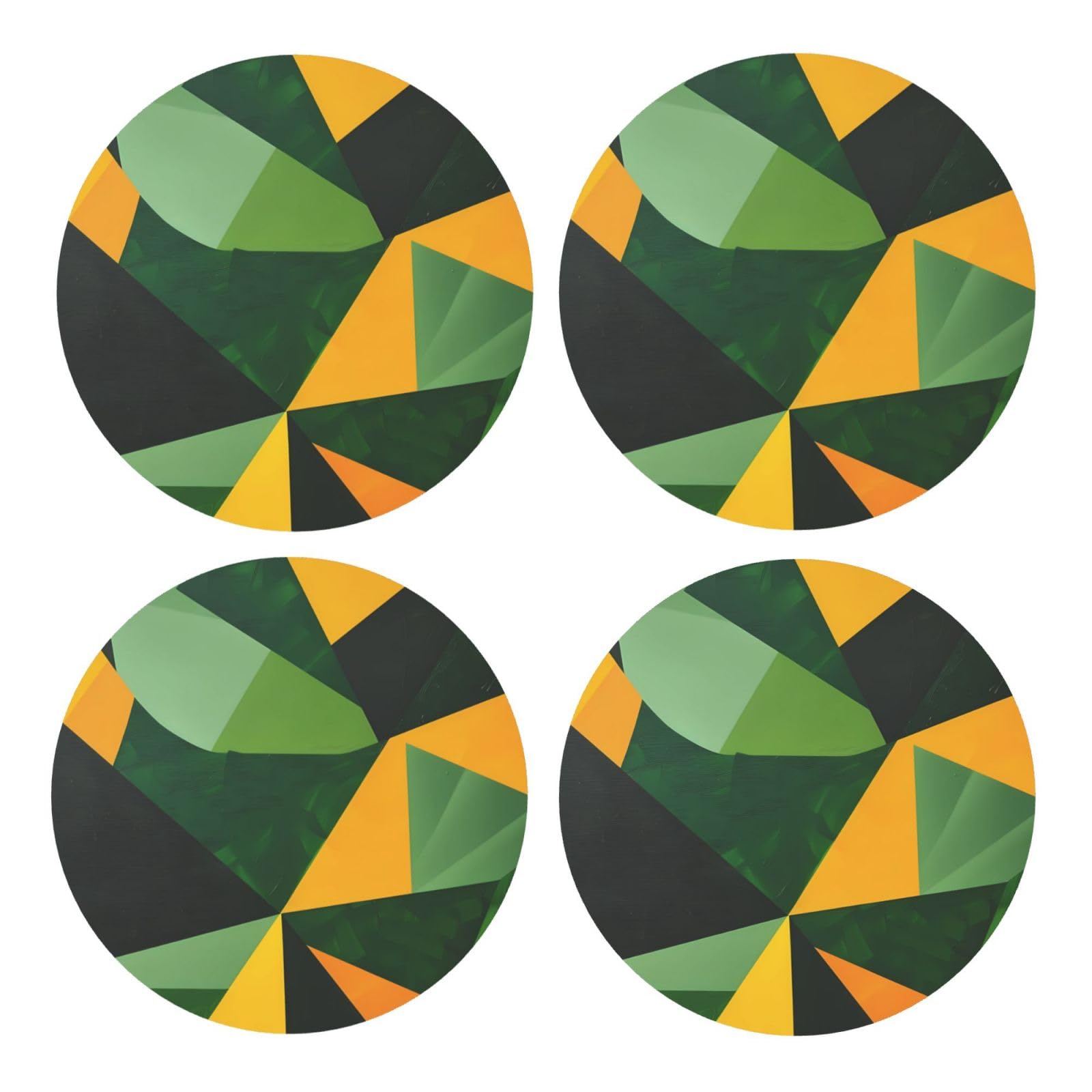 Bedbliss Geometric Printed rounded Coasters For Drinks Absorbent, 4 Pack Tea Coffee Wooden Coaster Set, Lightweight And Heat-Resistant Coasters With Cork Base For Protection Home
