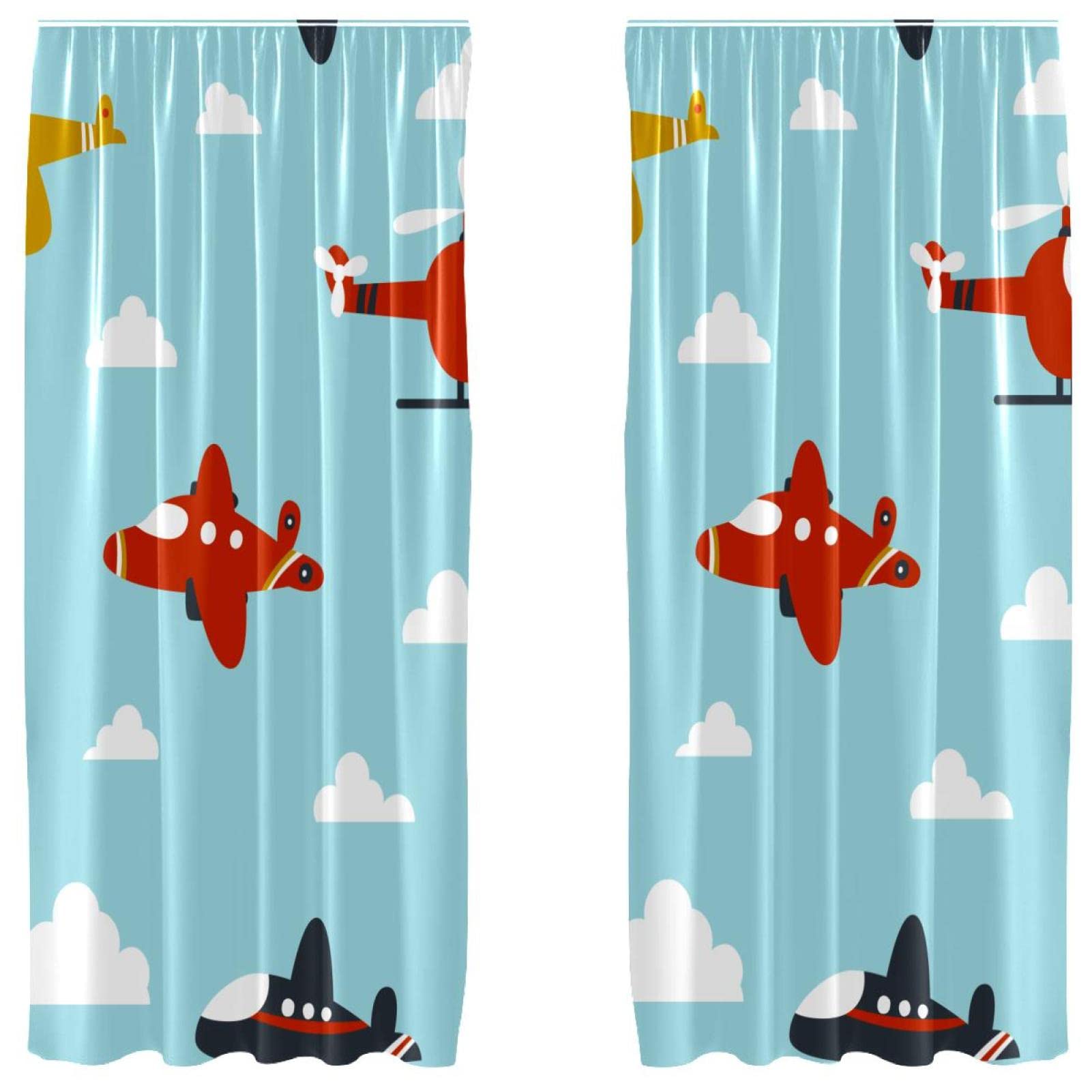 Rideaux hélicoptère et avion 140x213 cm lot de 2 pour décoration de chambre d'enfant et salon