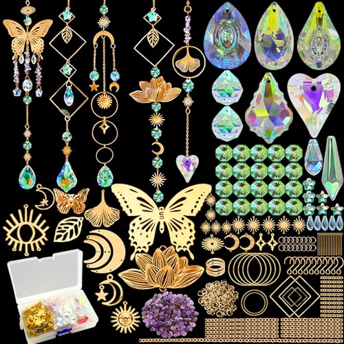 VEEKAY 402 Pezzi Acchiappasole Cristallo,Kit Sun Catcher fai da te Suncatcher, Acchiappasole da Appendere,Suncatcher Pendenti Acchiappa-sole per la decorazione del giardino della finestra