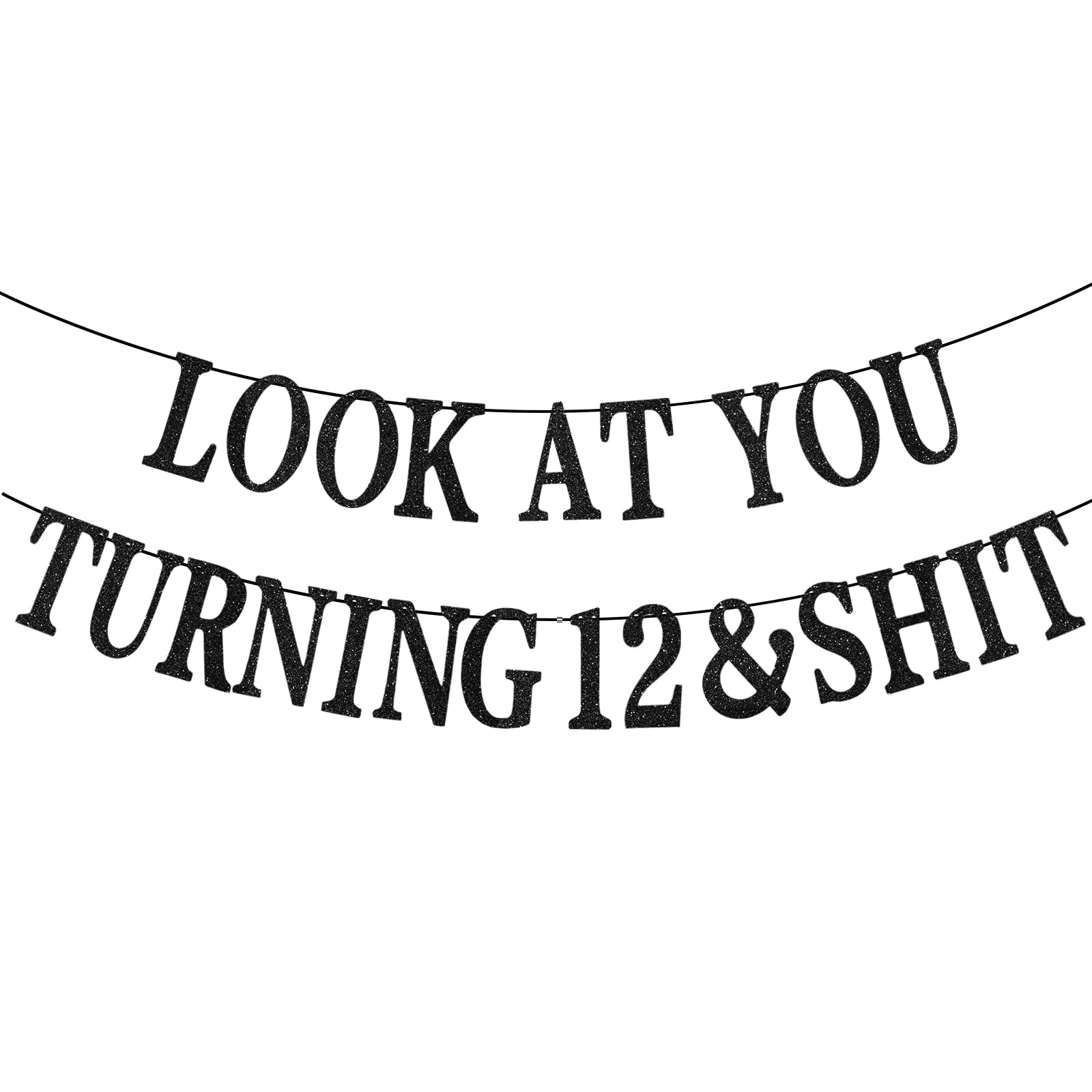12th Birthday Banner, 12th Birthday Decorations, Happy 12 Year Old Party Banner for Boys and Girls, Funny Ttwelfth Party Decorations Backdrop Gifts, Black Glitter Supplies